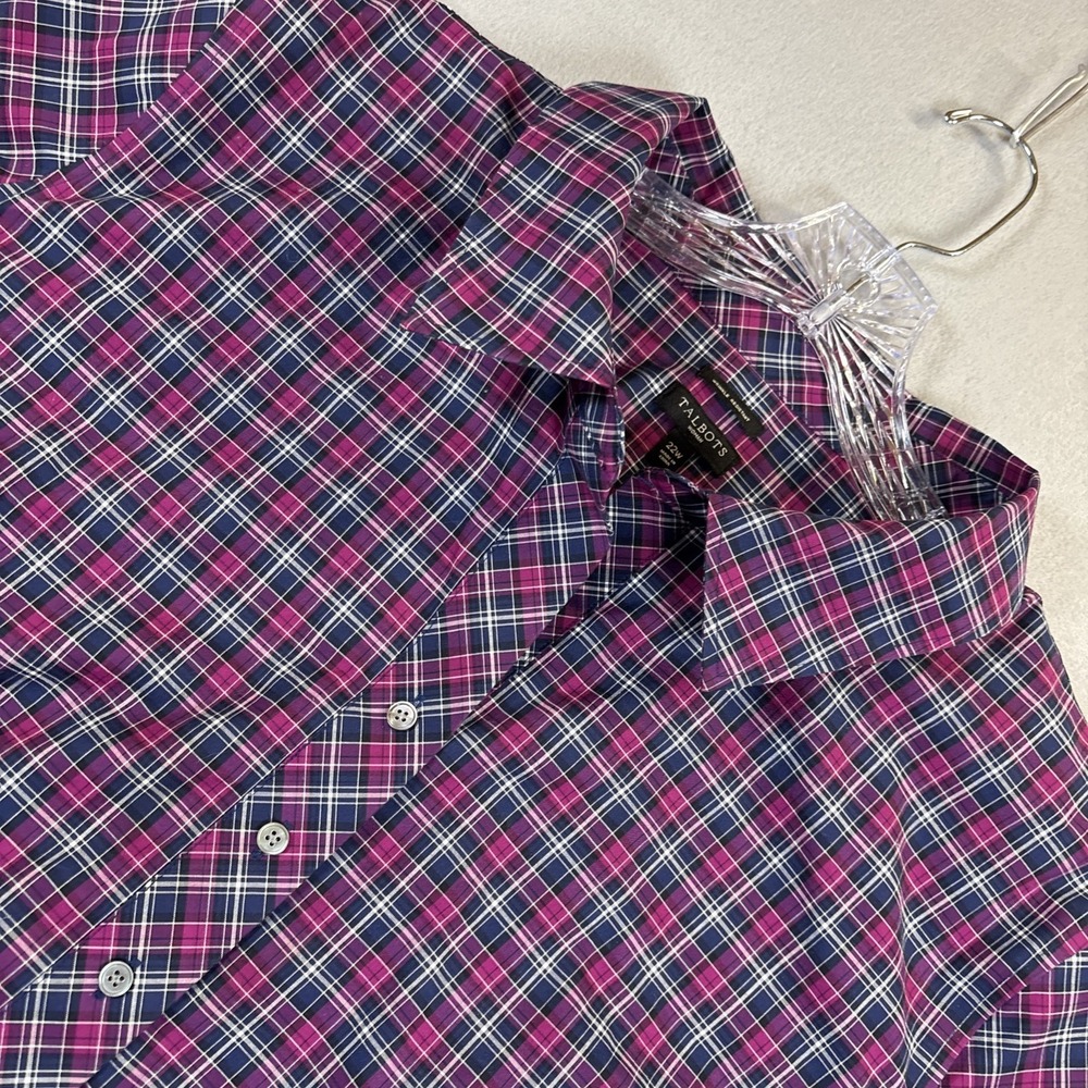 Talbots Non-Iron Cotton Blend Stretch Red Plaid 3/4 Sleeve Pullover Shirt 22W